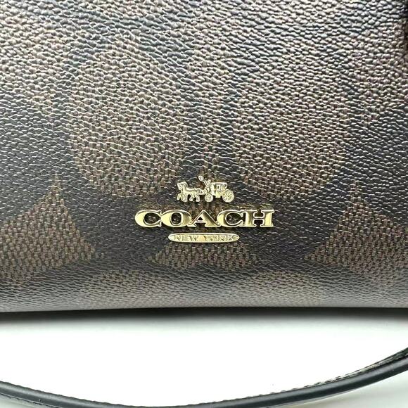 Coach Maggie Small Tote Bag In Blocked Signature Canvas Gold/Walnut/Tan CY676 - Picture 6 of 13
